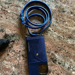 Bandolier Donna Side Slot Metallic Blue/Silver phone case for IPhone 14.